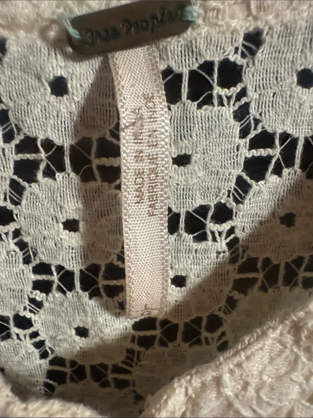 Free People Cream Lace Button-Front Long Sleeve Blouse